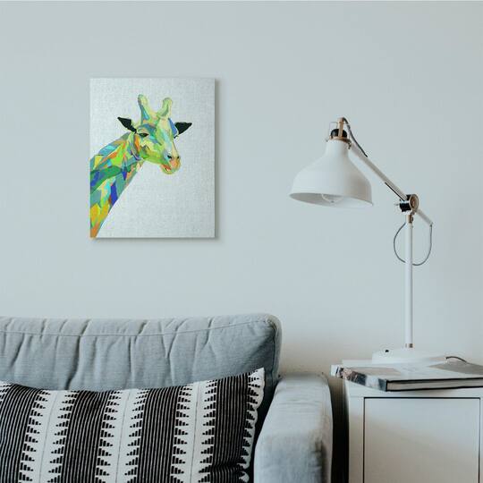 Stupell Industries Giraffe Abstract Shapes Blue Green Animal Design Canvas Wall Art